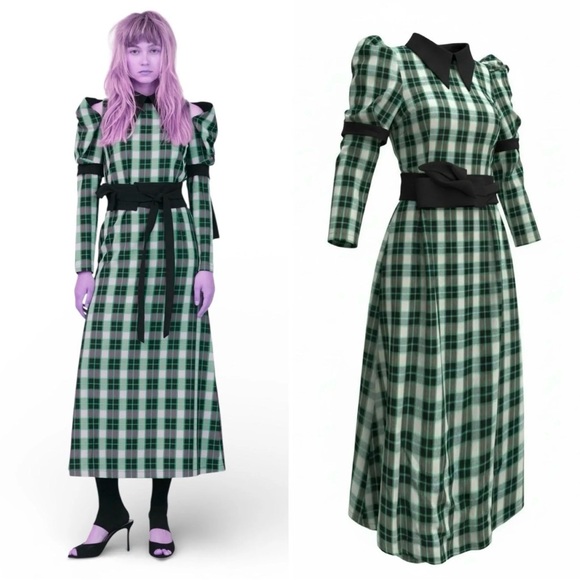 Julia Allert Dresses & Skirts - Green Plaid Maxi Dress 👗 with Black Trim